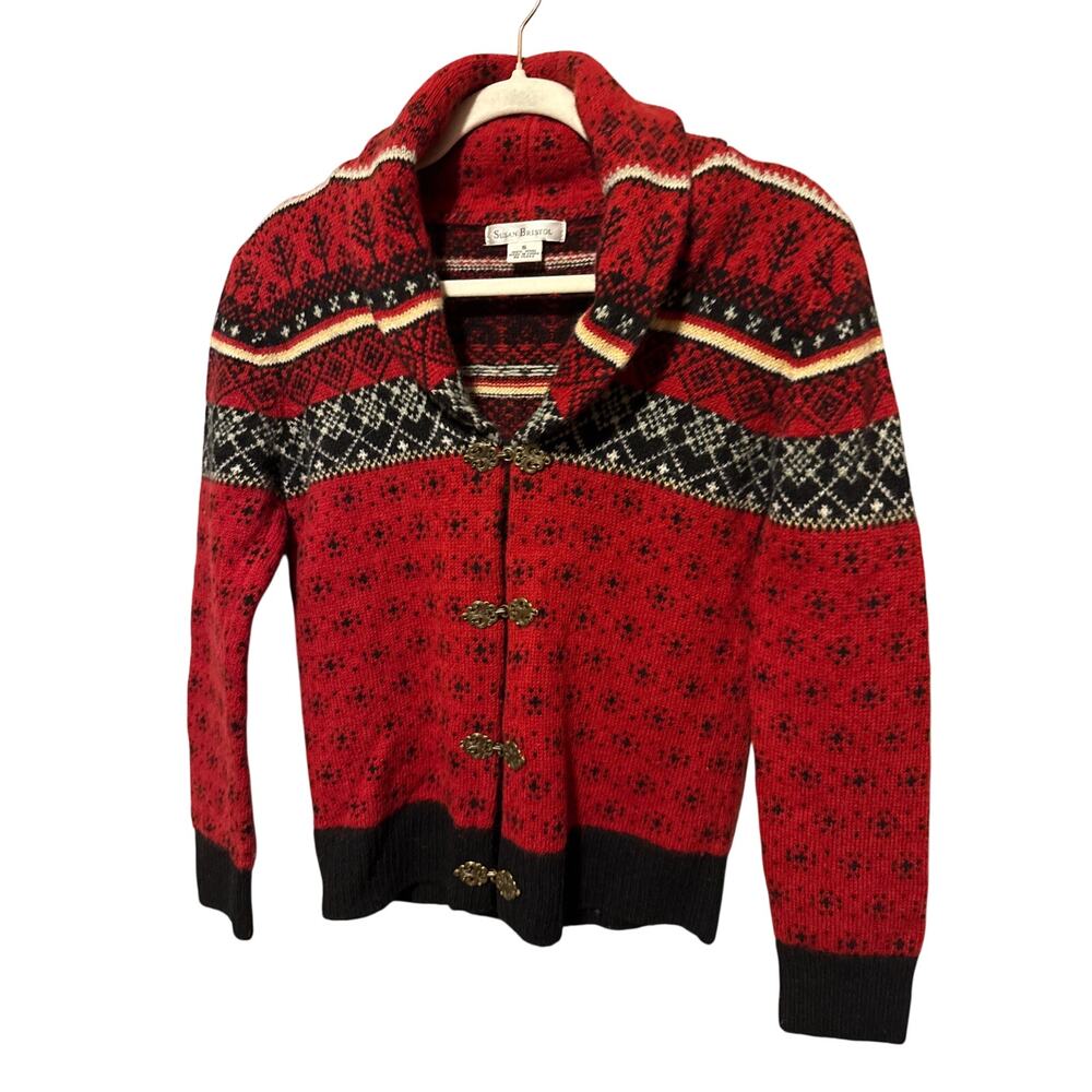 Susan Bristol Woman's Red Wool Sweater Small Icelandic Scandinavian Tree Winter